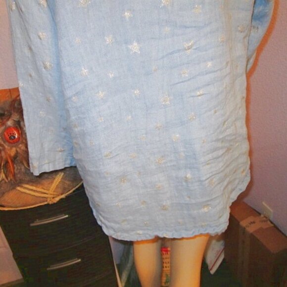 Linen Womens Jacket Size XL Pockets Full Zip Hoodie Long Sleeves Metallic Stars - Picture 10 of 12